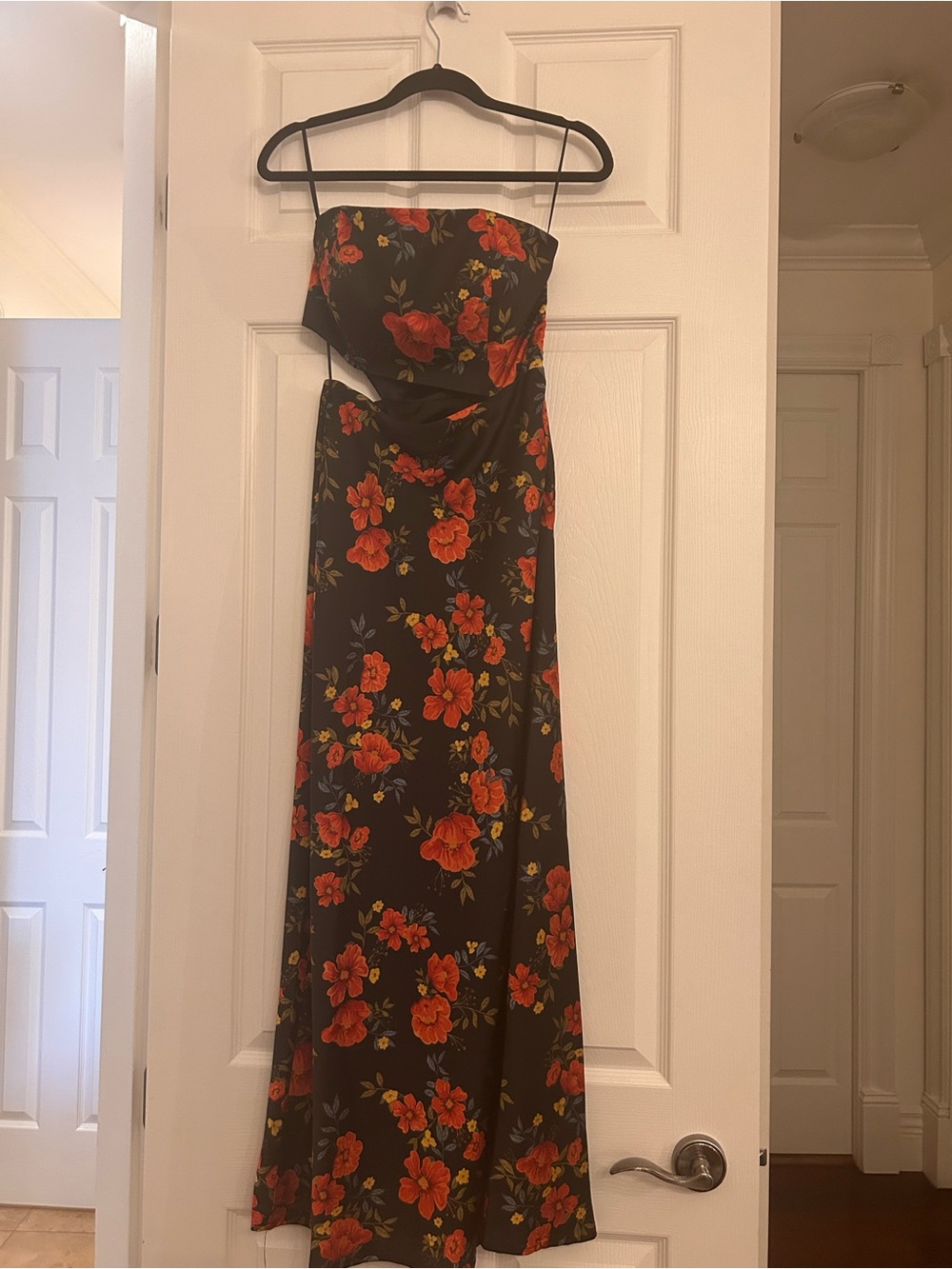 Park & Fifth Black Strapless Maxi Dress with Red Floral Print (Corbett Dress)